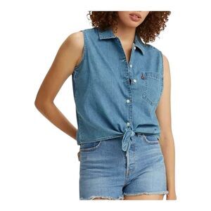 Levi's Women's Sleeveless‎ Rumi Front Button-Down Shirt – Blue Size Large